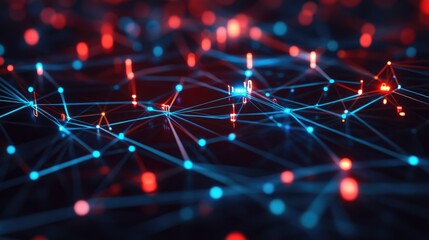 Complex abstract technology network with vibrant data streams and luminous connections