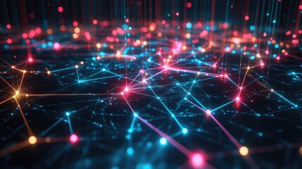 Fototapeta premium Complex digital network of interconnected glowing nodes and vibrant lines