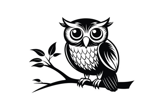 recommend clip art: a silhouette line art of an owl with large eyes D.eps