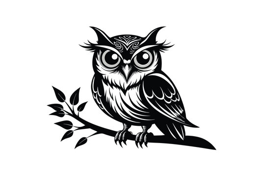 recommend clip art: a silhouette line art of an owl with large eyes G.eps