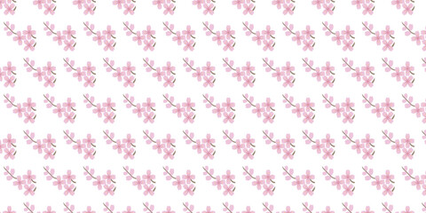 Seamless Floral Pattern with Pink Blossom Petals on White Background, Delicate Flower Petals Vector Design for Fabric, Wallpaper, and Stationery