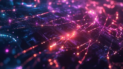 Obraz premium Complex high-tech technology connections with glowing nodes and vibrant data streams