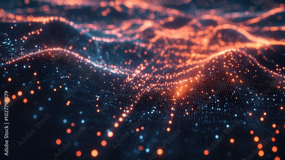 Poster complex technology network with glowing lines and interconnected abstract data streams