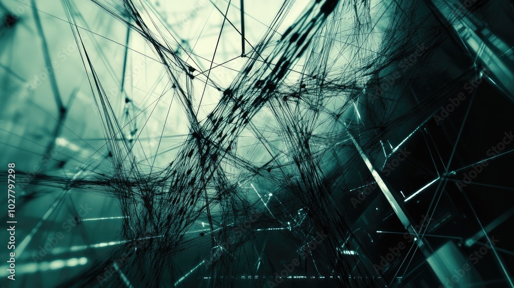 Poster complex web of interconnected abstract lines in a futuristic technology setting