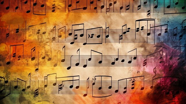 Colorful music notes background, abstract sign and symbol