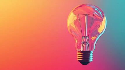 Creative lightbulb with dynamic colors and shapes, large blank area for text