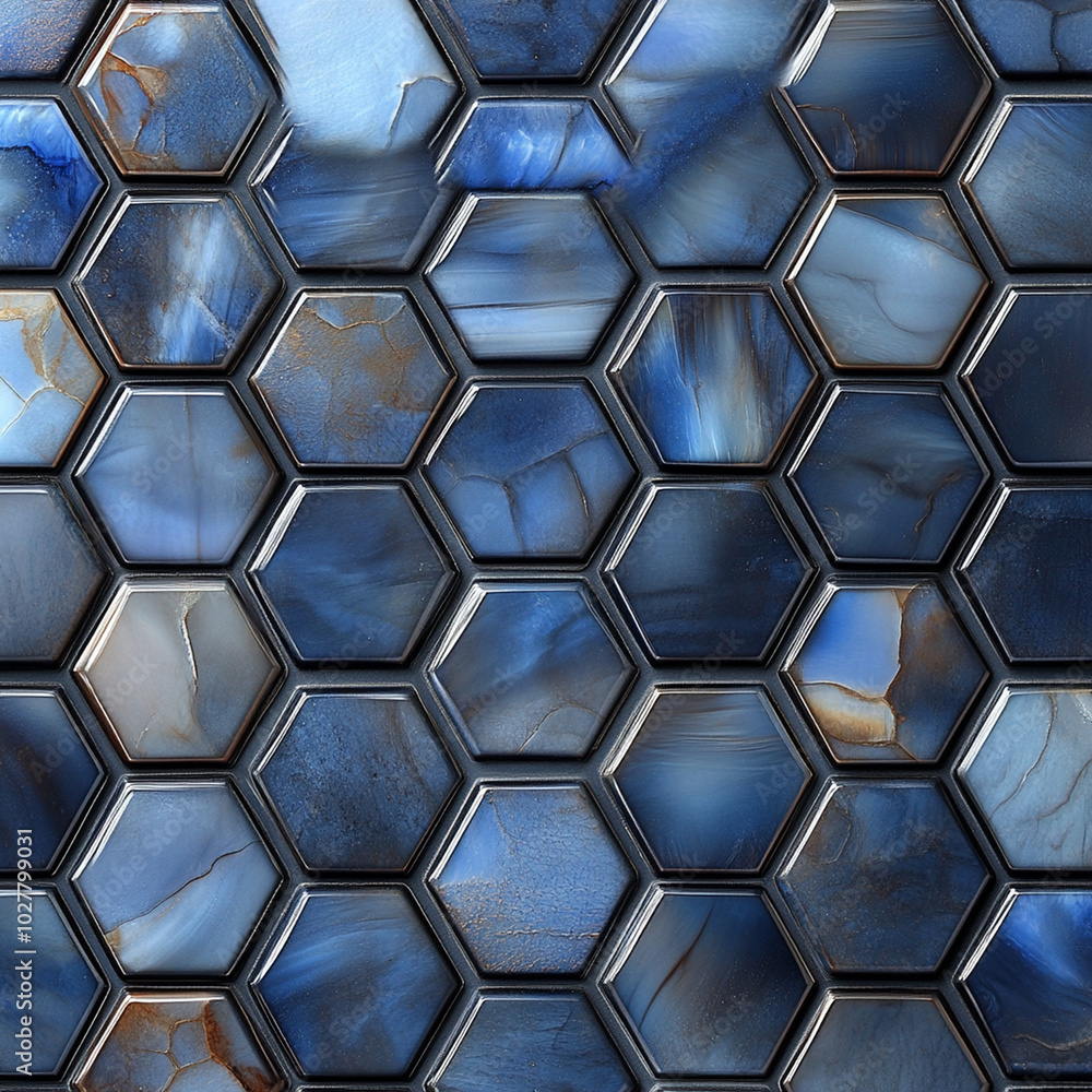 Poster stunning hexagon patterns in shades of blue create mesmerizing visual effect, showcasing intricate t