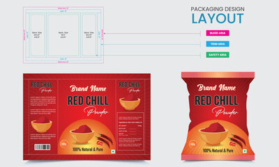 Red chili packaging Design, chili powder, Packaging design for red chili, Unique design, vector illustration with mockup