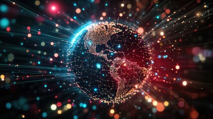 Digital representation of a global network with vibrant connections and data nodes spanning across a 3D earth model --ar 16:9 --v 6.1 Job ID: 0eda0198-8d66-4c82-9e13-cae655834efc