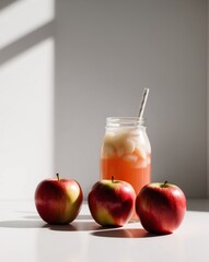 Refreshing apple beverage featuring ripe red apples.