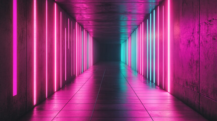 Neon Lights Corridor   Pink Blue Glowing Stripes Modern Futuristic Interior Design