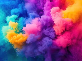 Fototapeta premium a swirling, colorful explosion of neon smoke and ink fills the canvas, creating an abstract psychedelic background reminiscent of a holi festival, infused with pastel light and energy