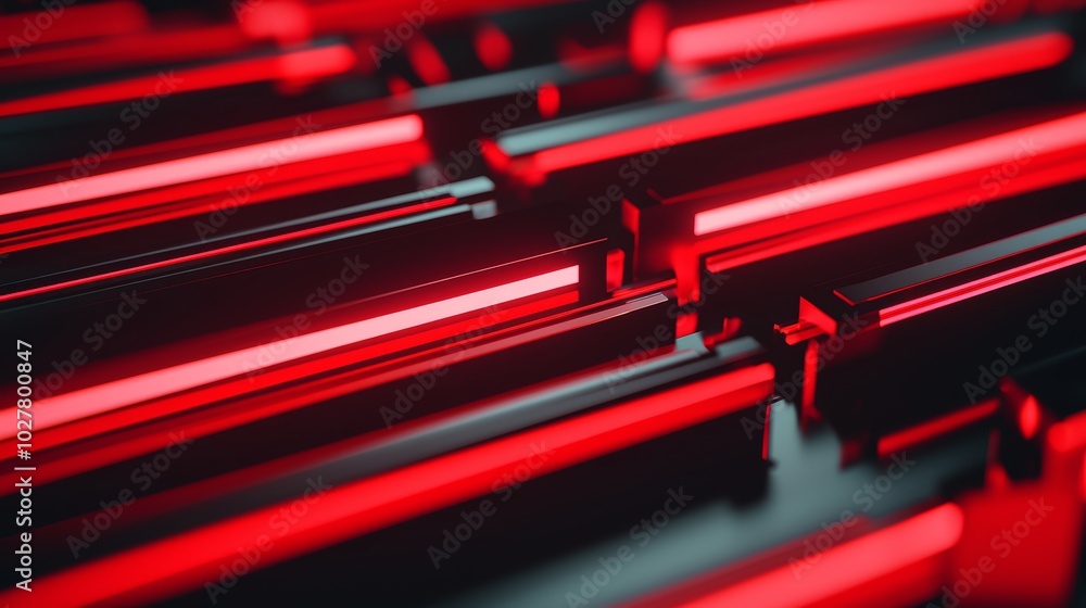 Poster advanced red laser cutting through a high-tech assembly line, highlighting precision engineering and