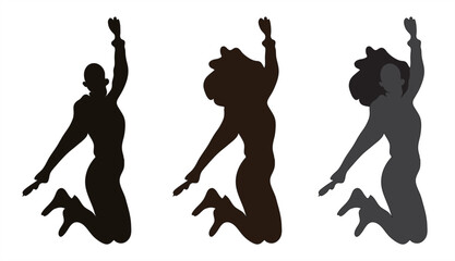Black vector profile vignette of happy freedom woman silhouette