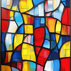 Fototapeta premium Bright geometric shapes in vibrant colors create dynamic composition over simple background, evoking sense of energy and creativity