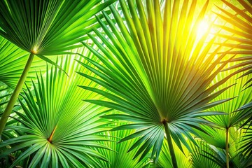 Obraz premium Exotic tropical palm leafs background in natural daylight