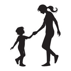 Parents and baby holding hands silhouette vector art illustration design black color white background