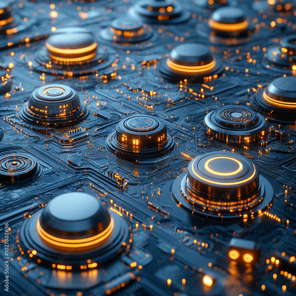 Poster futuristic glowing circuits on dark surface create mesmerizing visual effect, showcasing intricate d