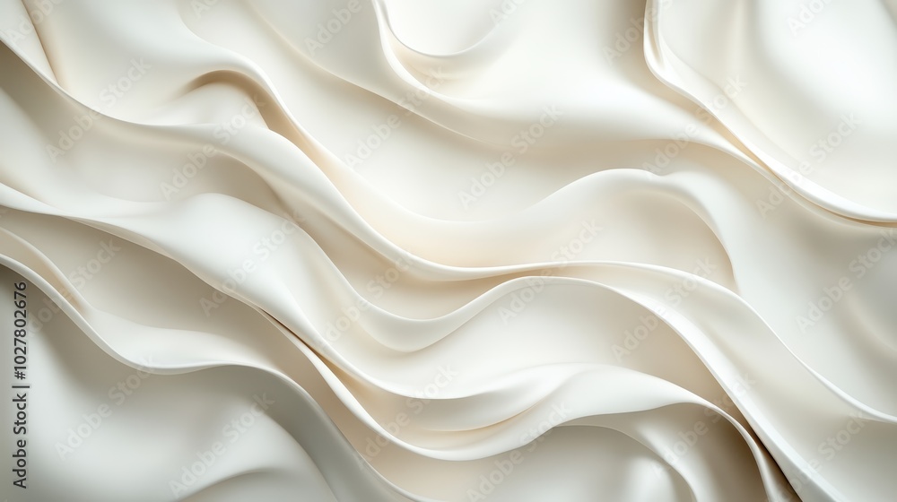 Poster this high-resolution image displays cream-colored fabric with elegant flowing wave patterns, represe