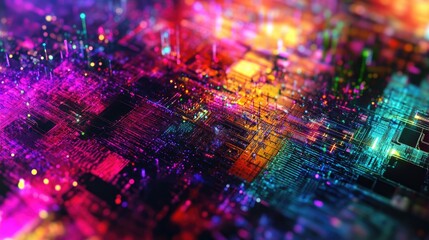 Obraz premium Dynamic abstract connections and circuits in a vibrant digital ecosystem