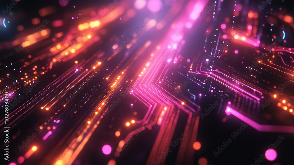 Poster dynamic abstract technology connections with glowing circuits and vibrant data streams