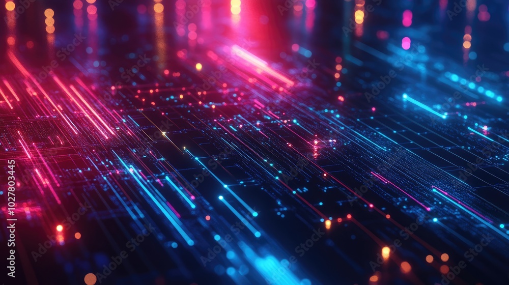 Poster dynamic abstract technology connections with glowing circuits and vibrant data streams