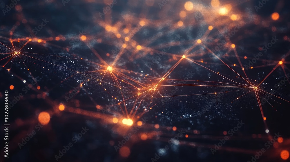 Poster dynamic abstract technology connections with intricate glowing elements and dark space