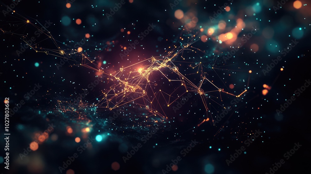 Poster dynamic abstract technology connections with intricate glowing elements and dark space