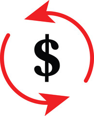 Dollar Change sign with arrows. Trade Currecny concept. Editable Stroke. Vector illustration