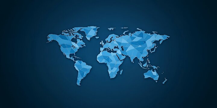 Fototapeta A geometric world map in blue shades.