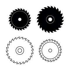 Circular saw blade icon. Construction, sawmill symbol. Power tool for cutting wood. Flat metal disc with teeth.