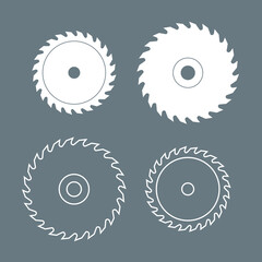 Circular saw blade icon. Construction, sawmill symbol. Power tool for cutting wood. Flat metal disc with teeth.