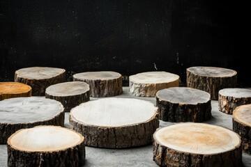 Horizontal display of wood slices, great for natural product backgrounds and rustic designs