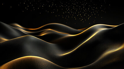 Obraz premium Abstract golden waves on black background
