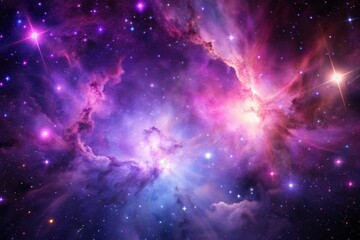 enigmatic purple and pink nebula with starfield in deep space Forced Perspective