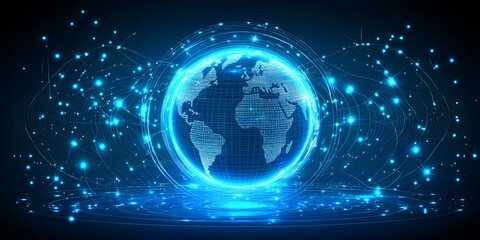 Obraz premium Digital globe with blue light trails.