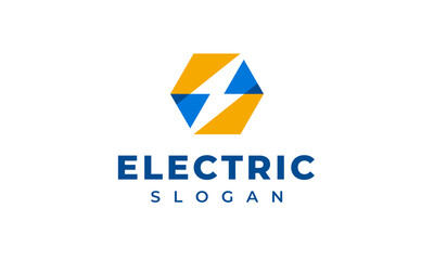 Electric Logo - Flash Thunder Electric Bolt in Hexagon Shape - Power Energy and Electricity Symbol