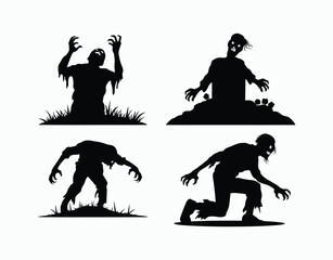 Zombie Various Poses Silhouette EPS Vector Template Illustration