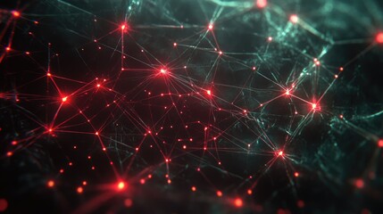 Obraz premium Futuristic network of interconnected glowing nodes and lines in a dark abstract space