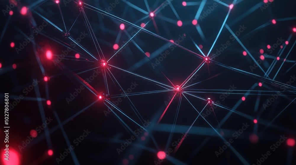 Poster futuristic network of interconnected glowing nodes and lines in a dark abstract space