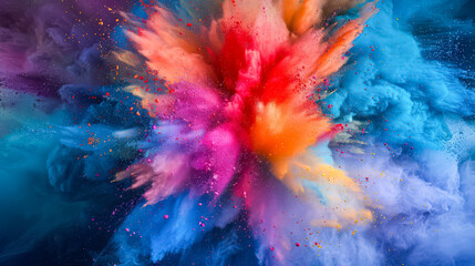 Colorful explosion of confetti is shown in the image. The confetti is in various shades of blue, red, yellow, and green, creating a vibrant and lively atmosphere. The explosion of colors