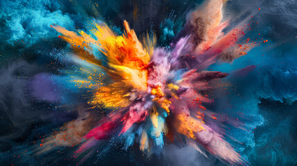 Colorful explosion of confetti is shown in the image. The confetti is in various shades of blue, red, yellow, and green, creating a vibrant and lively atmosphere. The explosion of colors