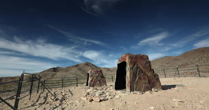 Timelapse of desert water collection system with clouds rolling past mojave california