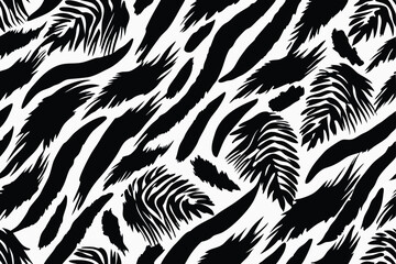 Animal skin vector patterns. Abstract black and white animal prints with painted brush strokes. Seamless abstract backgrounds and textures