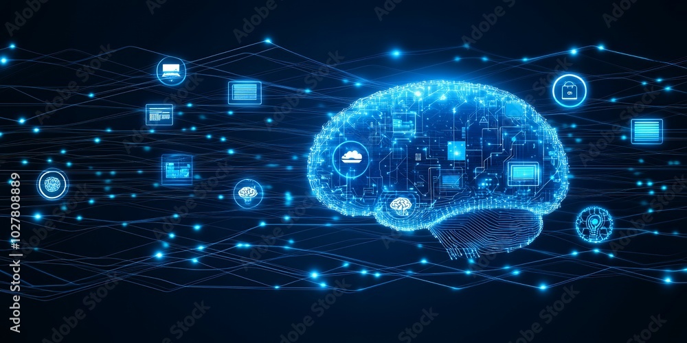 Poster digital brain connected to network