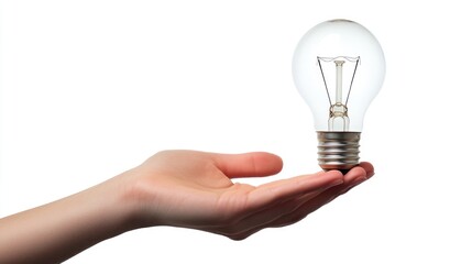 Hand and lightbulb together with a bright white backdrop, ideal for adding your message or concept text
