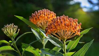butterfly weed asclepias tuberosa blooming in the garden it is a species of milkweed and excellent source of pollen and nectar for pollinating insects