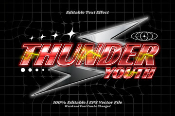Naklejka premium Thunder Youth futuristic template Y2K Editable text Effect Style
