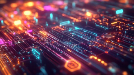 High-tech digital connections with intricate luminous pathways and vibrant accents