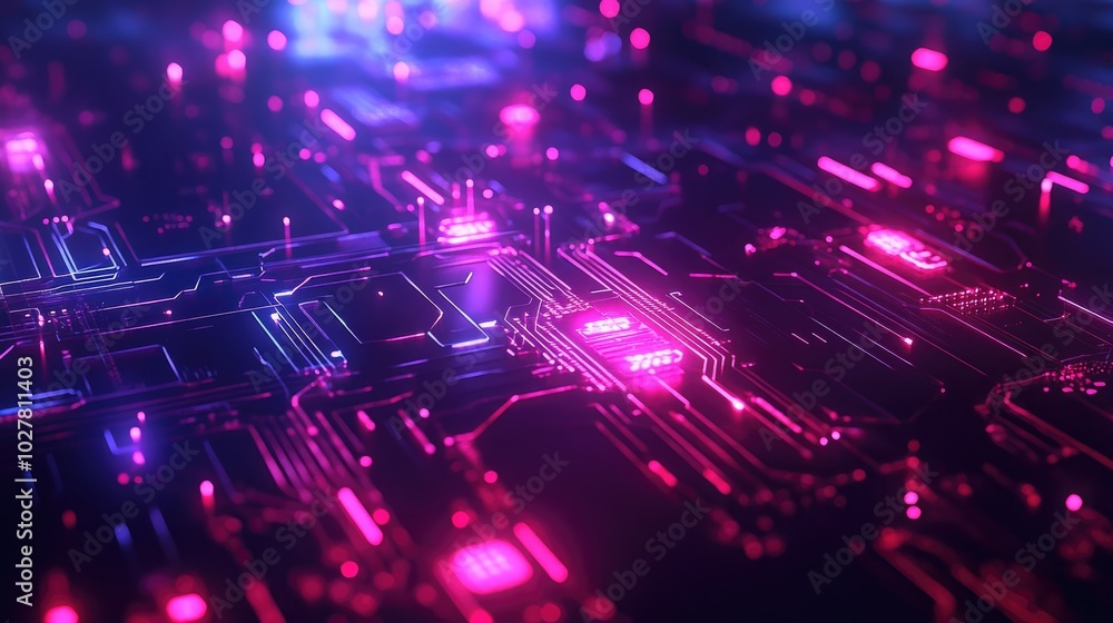 Poster high-tech network with dynamic glowing technology elements and intricate digital patterns